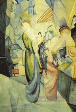  sombrero Pintura - Mujeres brillantes frente a la sombrerería Helle Frauenvordem Hutladen Expresionismo